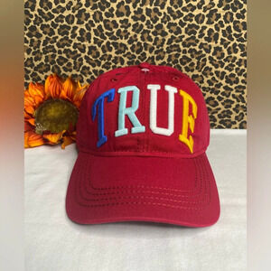 🦋B2G1🦋TRUE RELIGION Red Rainbow TRUE Adjustable Baseball Hat | OSFA |